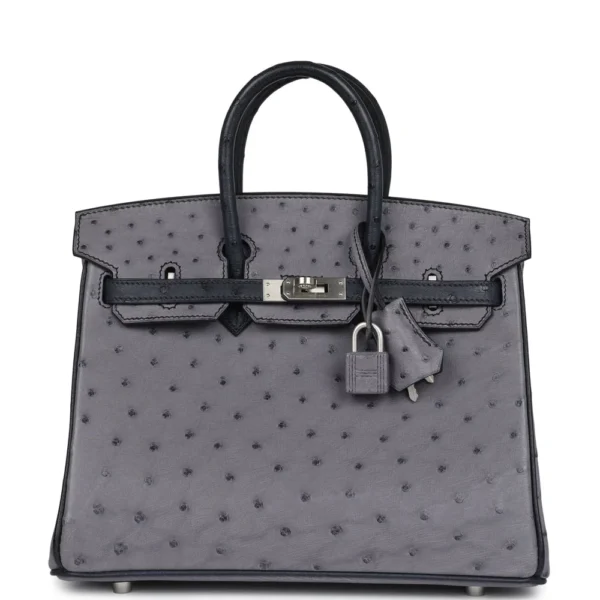 Hermès Replica HW Quality HSS Birkin 25 Gris Agate & Bleudigo Ostrich Brushed PHW - Exotic Creations