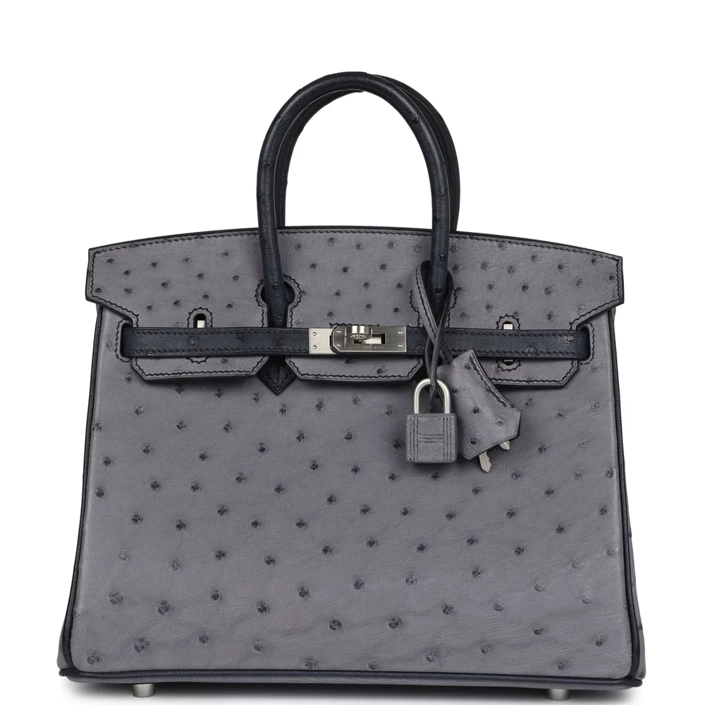 Hermès Replica HW Quality HSS Birkin 25 Gris Agate & Bleudigo Ostrich Brushed PHW - Exotic Creations