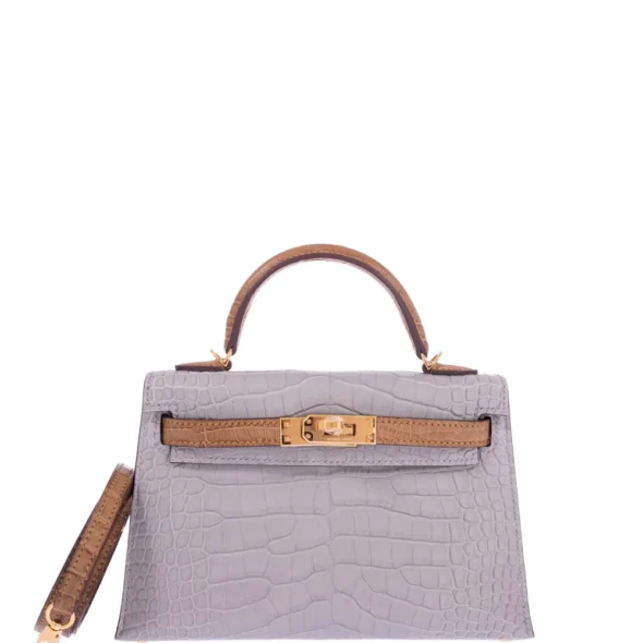 Hermès Replica HW Quality HSS Mini Kelly 20 II Gris Perle Matte Alligator a Jaune Ambreterior & PBHW - Exotic Creations