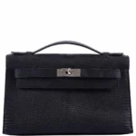 Hermès Replica HW Quality JPG Kelly Pochette Matte Black Salvatore Lizard PHW - Exotic Creations