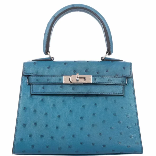 Hermès Replica HW Quality Kelly 20 Blue Jean Ostrich PHW - Exotic Creations