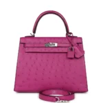 Hermès Replica HW Quality Kelly 25 Rose Pourpre Ostrich PHW - Exotic Creations