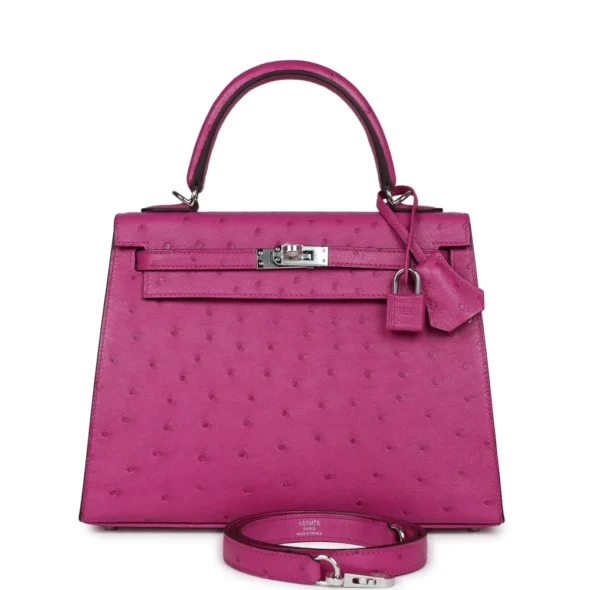 Hermès Replica HW Quality Kelly 25 Rose Pourpre Ostrich PHW - Exotic Creations