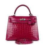 Hermès Replica HW Quality Kelly 25 Rose Pourpre Shiny Niloticus Crocodile PHW - Exotic Creations