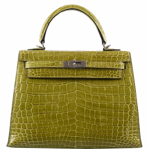 Hermès Replica HW Quality Kelly 25 Vert Anis Shiny Niloticus Crocodile PHW - Exotic Creations