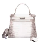 Hermès Replica HW Quality Kelly 25 White Himalayan Niloticus Crocodile PHW - Exotic Creations