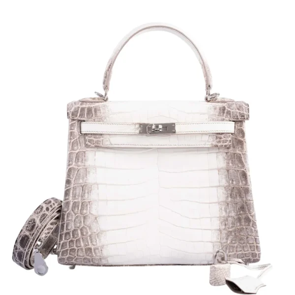 Hermès Replica HW Quality Kelly 25 White Himalayan Niloticus Crocodile PHW - Exotic Creations