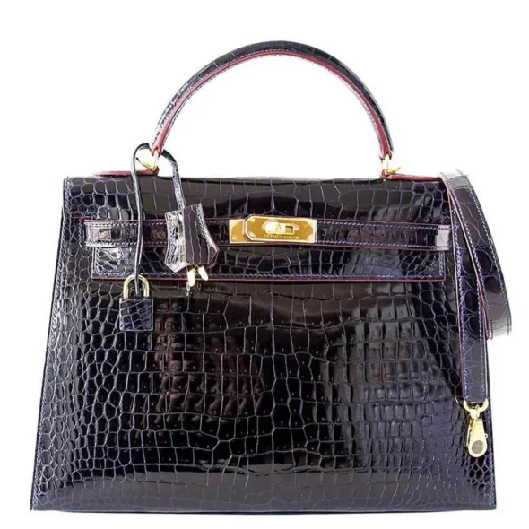 Hermès Replica HW Quality Kelly 32 Blue Marine Porosus Crocodile GHW - Exotic Creations