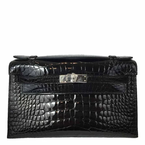 Hermès Replica HW Quality Kelly Mini Pochette Black Crocodile PHW - Exotic Creations