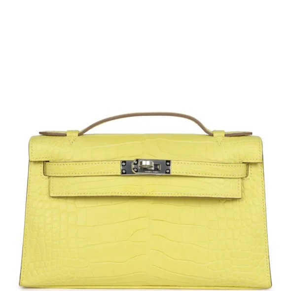 Hermès Replica Kelly Pochette Lime Matte Alligator PHW