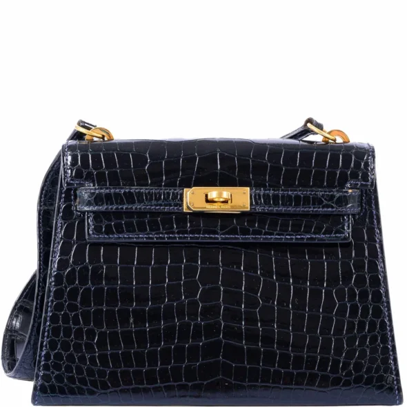 Hermès Replica HW Quality Mini Kelly 20 Shoulder Black Porosus Crocodile GHW - Exotic Creations