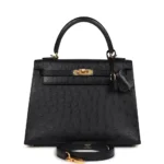 Hermès Replica Kelly 25 Black Ostrich GHW - Exotic Creations