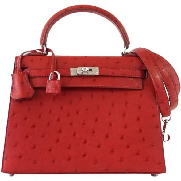 Hermès Replica Kelly 25 Rouge Ostrich PHW - Exotic Creations