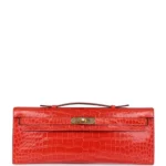 Hermès Replica Kelly Cut Orange Poppy Shiny Porosus Crocodile GHW - Exotic Creations