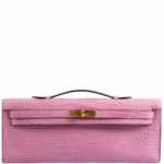 Hermès Replica Kelly Cut Pochette 5P Bubblegum Pink Matte Porosus Crocodile GHW - Exotic Creations