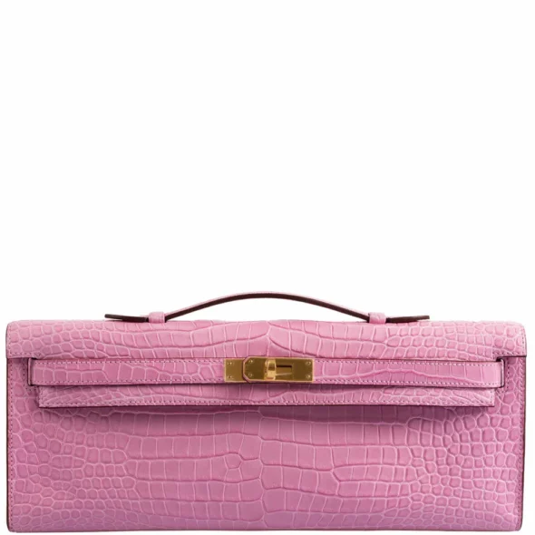 Hermès Replica Kelly Cut Pochette 5P Bubblegum Pink Matte Porosus Crocodile GHW - Exotic Creations