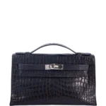 Hermès Replica Kelly Pochette Black Matte Niloticus Crocodile PHW - Exotic Creations