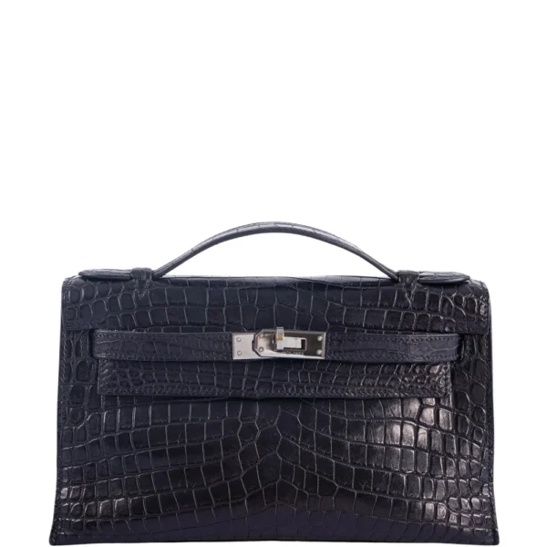 Hermès Replica Kelly Pochette Black Matte Niloticus Crocodile PHW - Exotic Creations