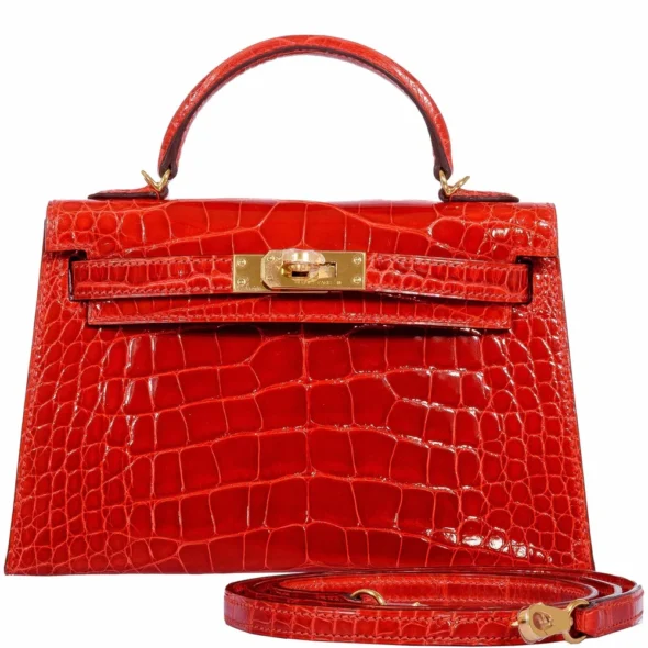 Hermès Replica Mini Kelly 20 II Geranium Alligator GHW - Exotic Creations