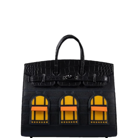 High-End-Hermès-Inspired Birkin 20 Faubourg Black Matte Alligator, Black Madame, Swift, Sombrero, Orange H Swift Jaune Swift BMHW - Exotic Creations