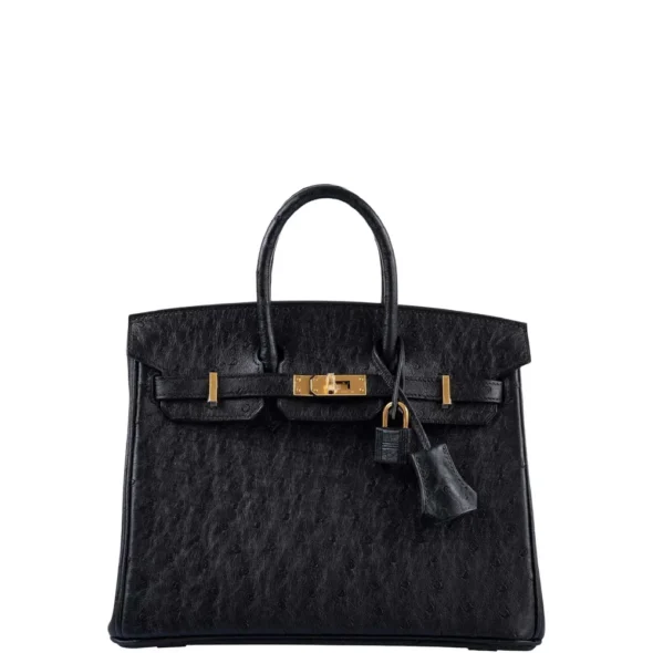 High-End-Hermès-Inspired Birkin 25 Black Ostrich GHW - Exotic Creations