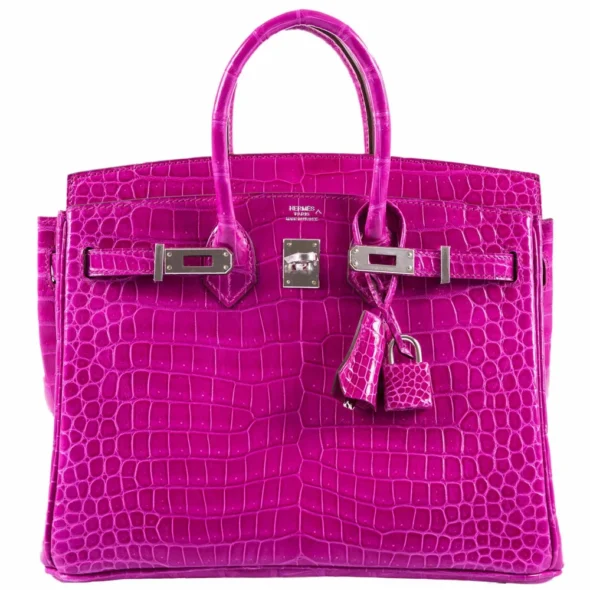 High-End-Hermès-Inspired Birkin 25 Rose Scheherazade Porosus Crocodile PHW - Exotic Creations