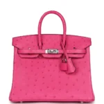 High-End-Hermès-Inspired Birkin 25 Rose Tyrien Ostrich PHW – Exotic Creations