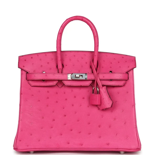 High-End-Hermès-Inspired Birkin 25 Rose Tyrien Ostrich PHW – Exotic Creations