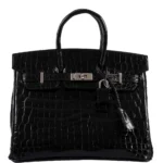 High-End-Hermès-Inspired Birkin 25 Shiny Black Niloticus Crocodile PHW - Exotic Creations