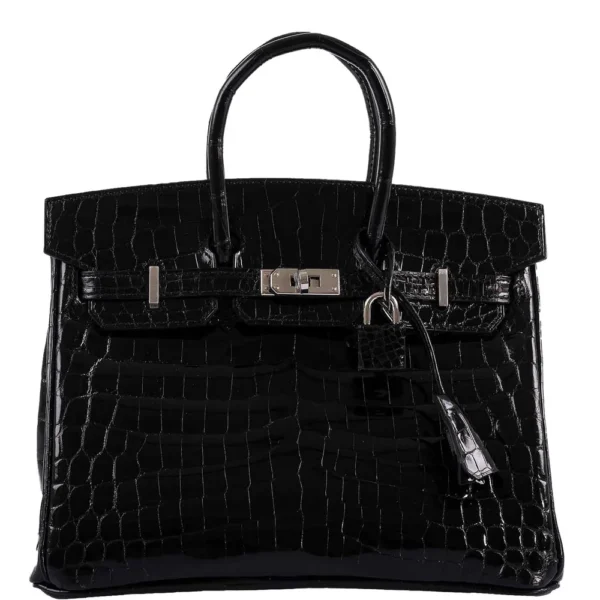 High-End-Hermès-Inspired Birkin 25 Shiny Black Niloticus Crocodile PHW - Exotic Creations