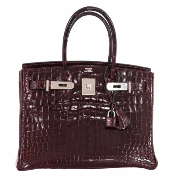 High-End-Hermès-Inspired Birkin 30 Bordeaux Niloticus Crocodile PHW - Exotic Creations