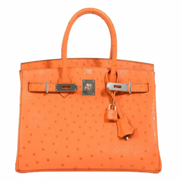 High-End-Hermès-Inspired Birkin 30 Tangerine Ostrich PHW - Exotic Creations