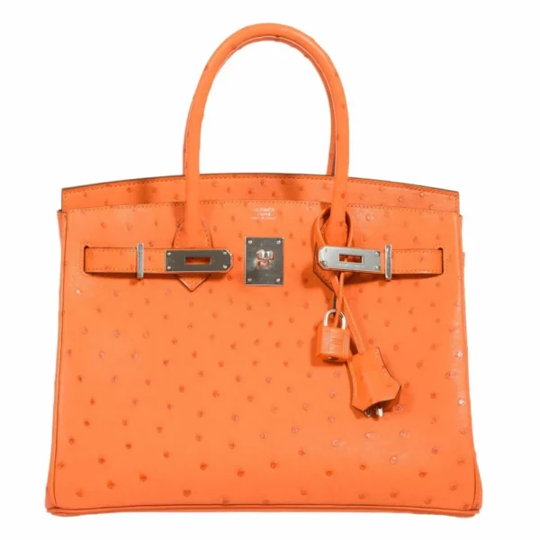 High-End-Hermès-Inspired Birkin 30 Tangerine Ostrich PHW - Exotic Creations