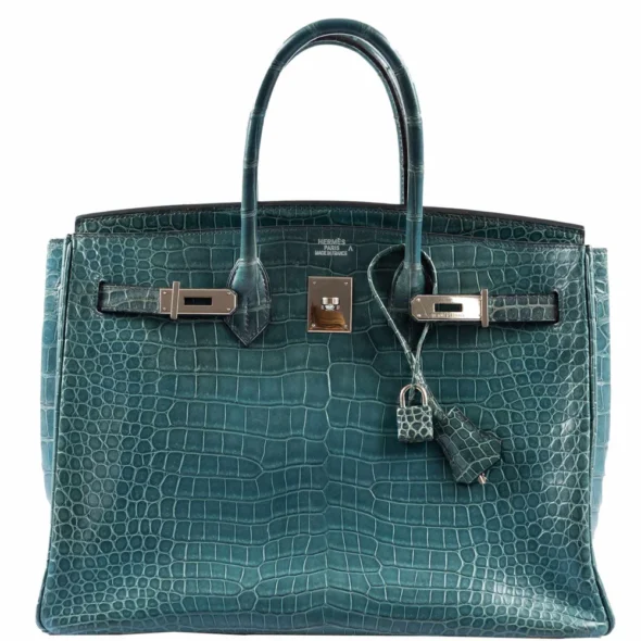 High-End-Hermès-Inspired Birkin 35 Blue Jean Porosus Crocodile PHW - Exotic Creations