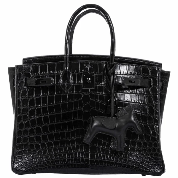 High-End-Hermès-Inspired Birkin 35 So Black Niloticus Crocodile Black HW - Exotic Creations