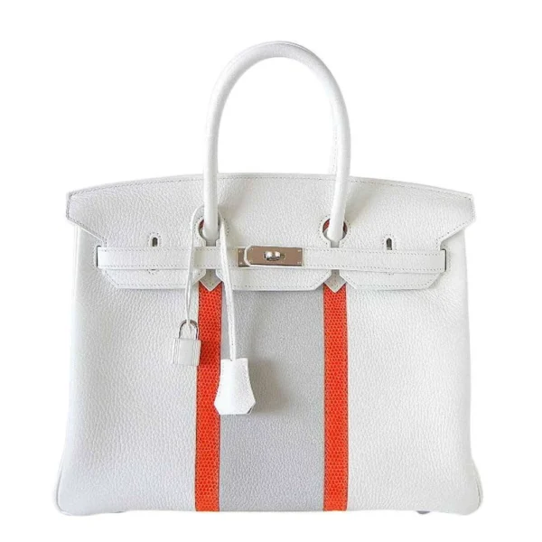 High-End-Hermès-Inspired Birkin 35 White Club Suede & Lizard PHW - Exotic Creations