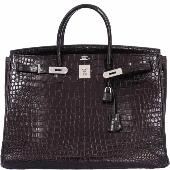 High-End-Hermès-Inspired Birkin 40 Black Matte Crocodile Porosus PHW - Exotic Creations