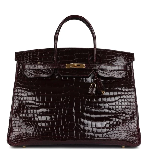 High-End-Hermès-Inspired Birkin 40 Bordeaux Shiny Porosus Crocodile GHW - Exotic Creations