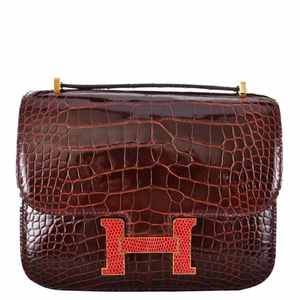 High-End-Hermès-Inspired Constance 18 Alligator Bourgogne Pink Lizard GHW - Exotic Creations