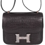 High-End-Hermès-Inspired Constance 18 Mini Black Noir Matte Alligator Lizard Buckle PHW - Exotic Creations