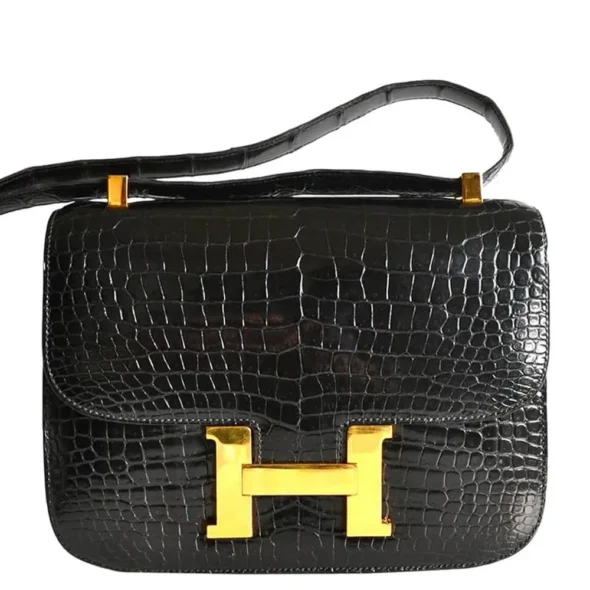 High-End-Hermès-Inspired Constance 23 Black Porosus Crocodile GHW - Exotic Creations