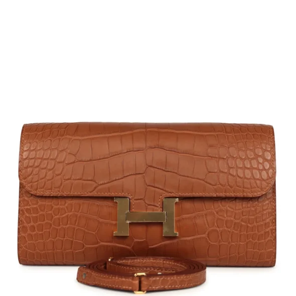 High-End-Hermès-Inspired Constance Wallet Gold Matte Alligator GHW