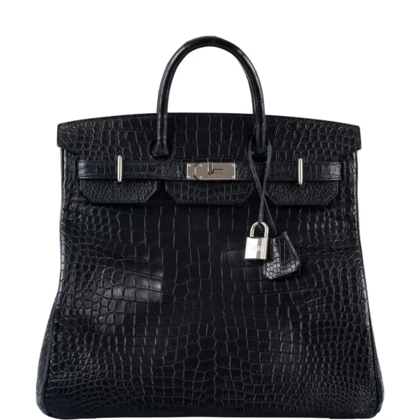 High-End-Hermès-Inspired HAC Birkin 40 Black Matte Porosus Crocodile PHW - Exotic Creations