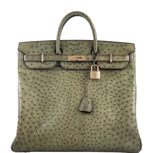 High-End-Hermès-Inspired HAC Birkin 40 Vert Olive Ostrich GHW - Exotic Creations