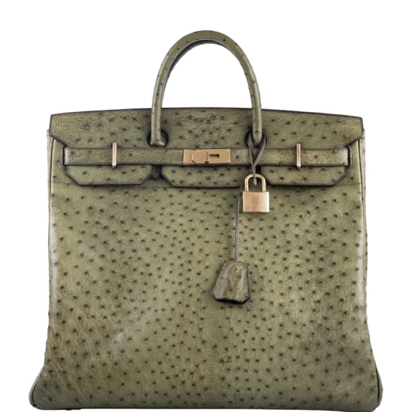 High-End-Hermès-Inspired HAC Birkin 40 Vert Olive Ostrich GHW - Exotic Creations