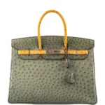 High-End-Hermès-Inspired HSS Birkin 35 Vert Olive & Sable Ostrich PHW - Exotic Creations