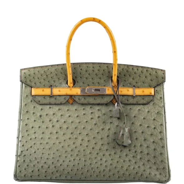 High-End-Hermès-Inspired HSS Birkin 35 Vert Olive & Sable Ostrich PHW - Exotic Creations