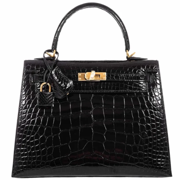 High-End-Hermès-Inspired Kelly 25 Black Alligator GHW - Exotic Creations
