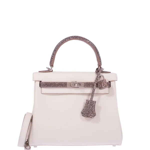 High-End-Hermès-Inspired Kelly 25 Retourne Touch Mushroom Swift & Ombre Salvatore Lizard PHW - Exotic Creations