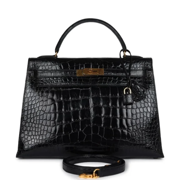 High-End Hermès Kelly 32 Black Shiny Alligator GHW | Exotic Creations